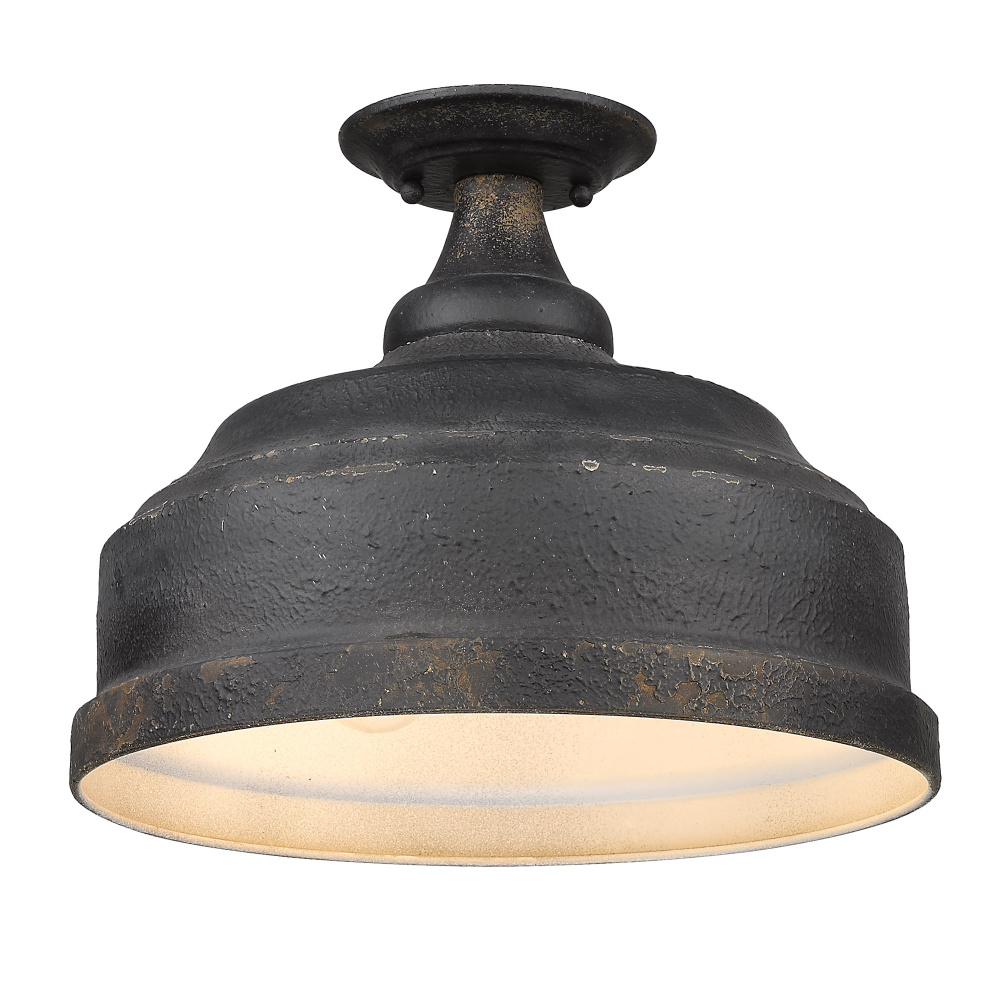 Golden Lighting Keating 3-light Semi-Flush Mount in Antique Black Iron